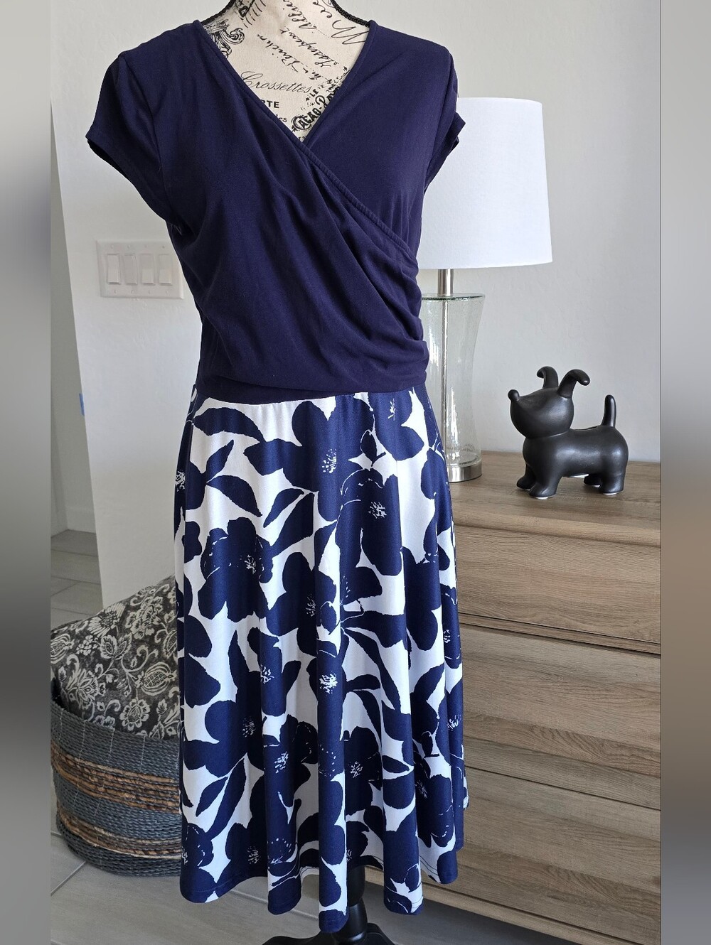 Classic Navy Floral Circle Skirt — Women's Navy Floral Skater